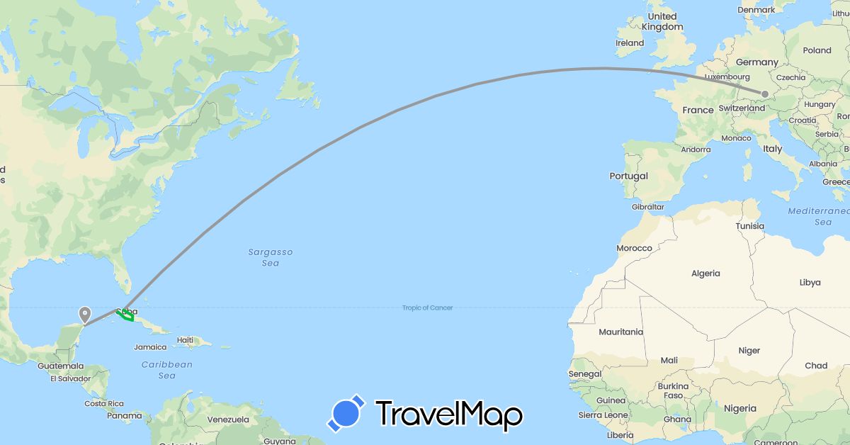 TravelMap itinerary: driving, bus, plane in Cuba, Germany, Mexico (Europe, North America)